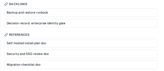 TOW document reference control showing backlinks and explicit related-document references.