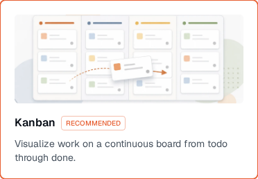 TOW project template picker focused on the Kanban template card.