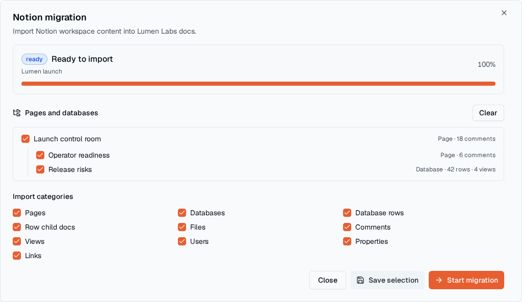 TOW migration configuration focused on a Notion import.