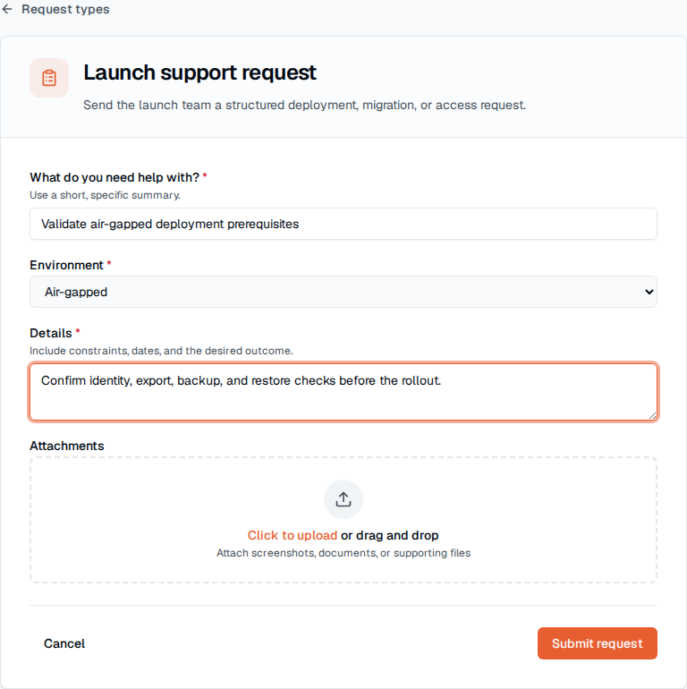 TOW request portal showing a filled structured request form.