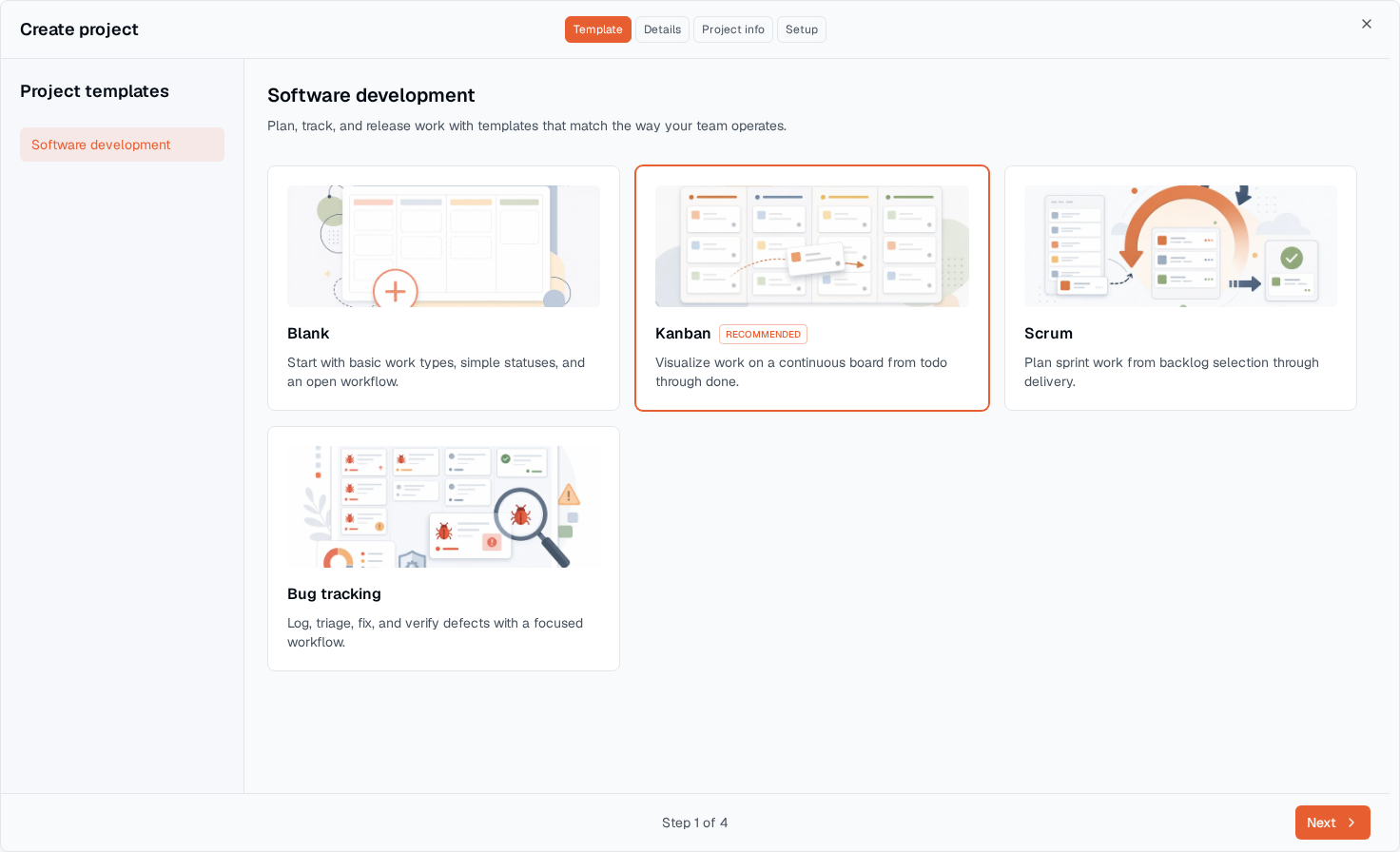 TOW project creation showing the available project templates.